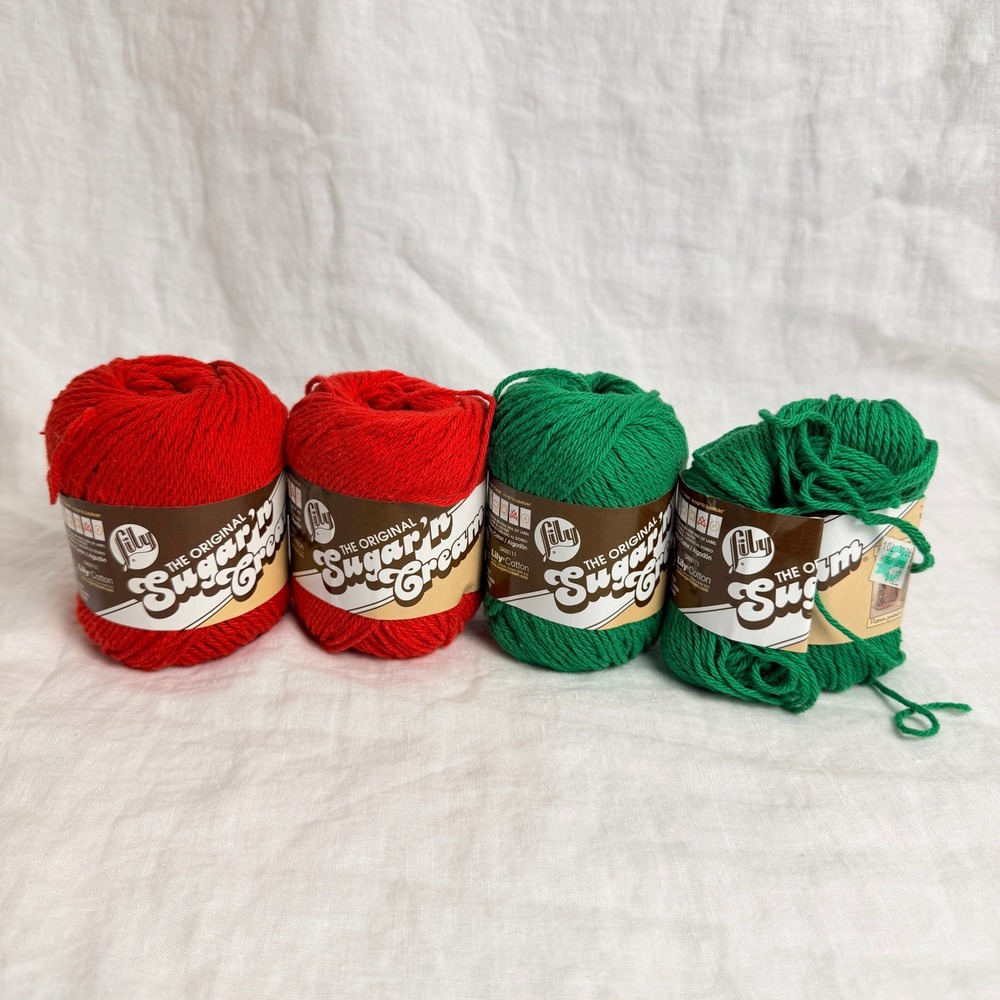 Lily Sugar'n Cream Cotton Yarn Lot 4 Red Emerald Worsted Holiday Partial & New